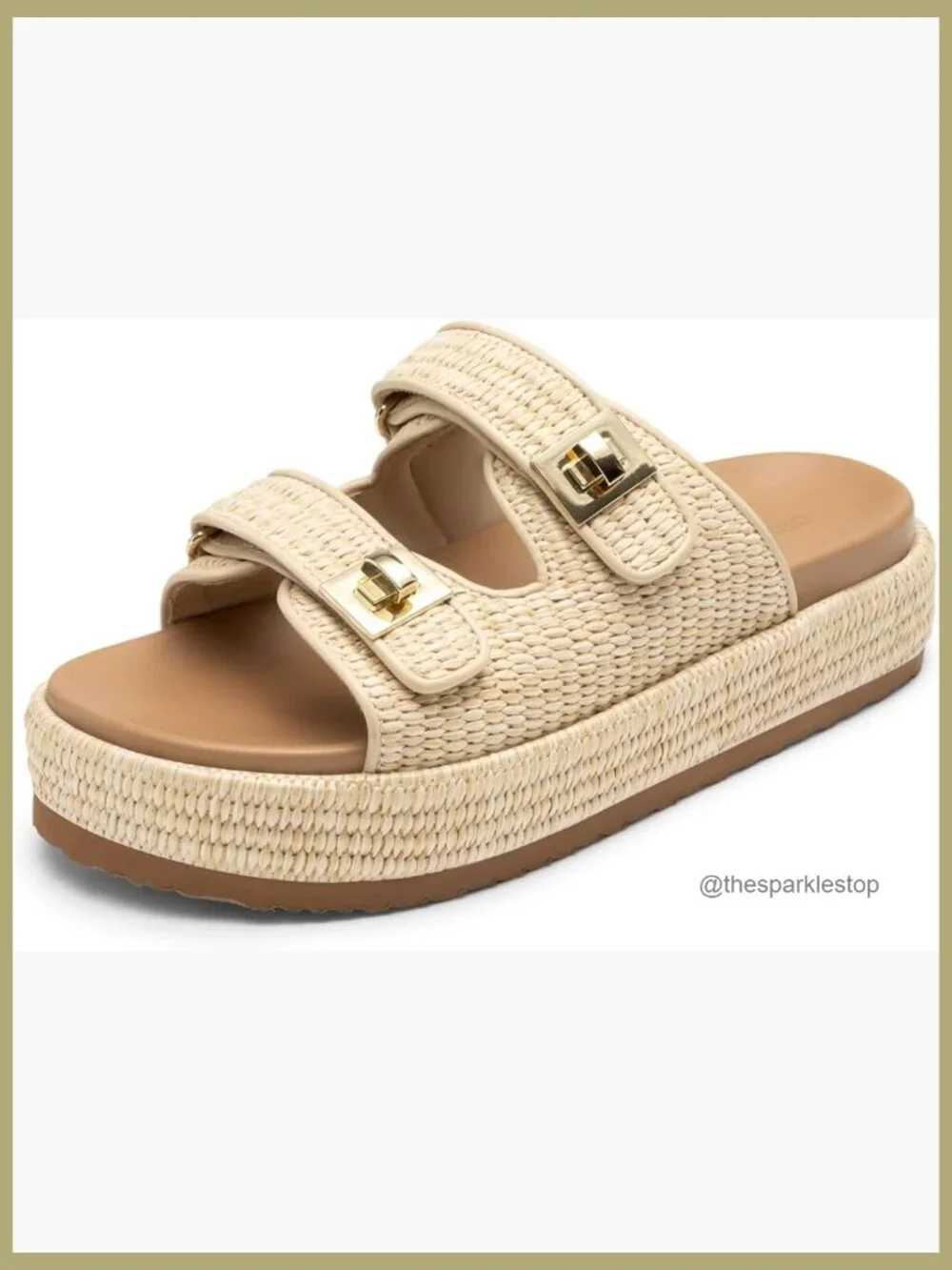 Raffia Espadrille Platform Wedge Sandals with Buckle
